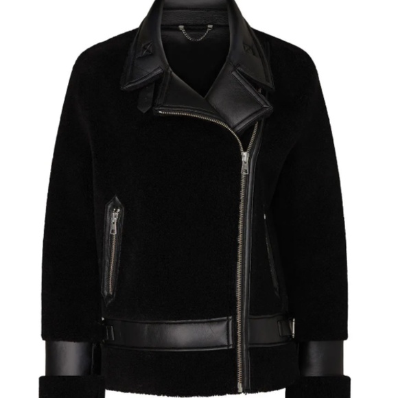 Soia & Kyo Linnea Faux Sherpa Biker Jacket Black Large ❄️ Oversized Moto Style - Picture 7 of 10